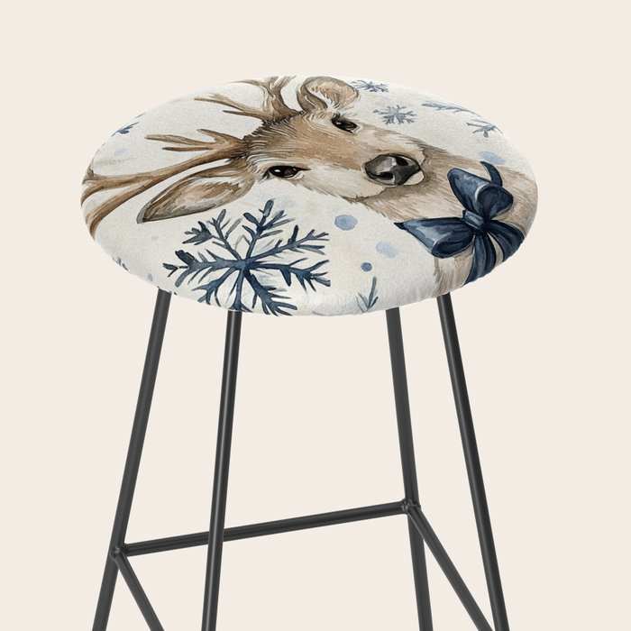 Winter Blue Deer Christmas Watercolor Illustration Stool Gallery Image 2