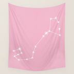 Scorpio Zodiac Star Constellation Line Art Soft Pink Wall Tapestry Gallery Image 4