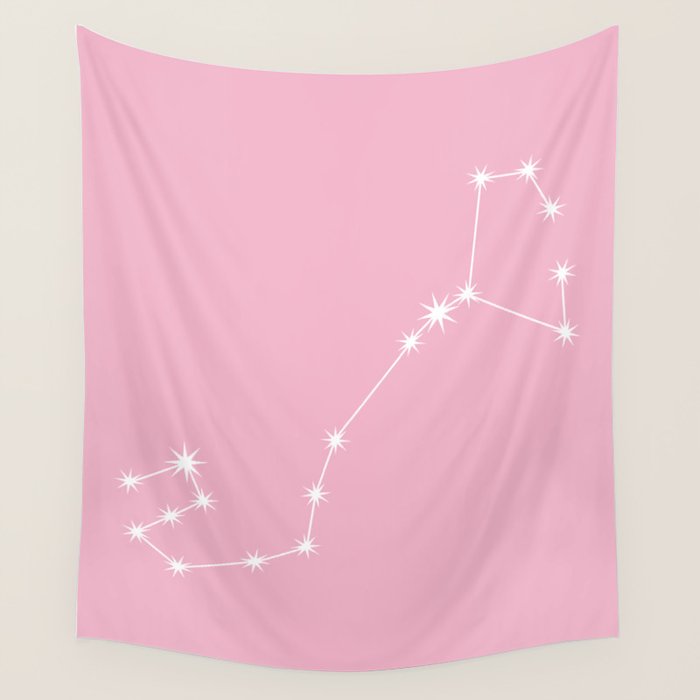 Scorpio Zodiac Star Constellation Line Art Soft Pink Wall Tapestry Gallery Image 4