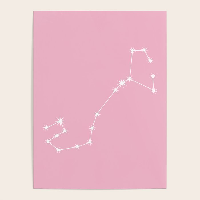 Scorpio Zodiac Star Constellation Line Art Soft Pink Poster Gallery Image 4