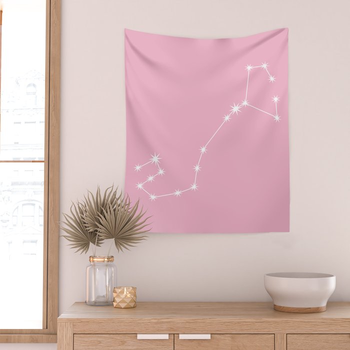 Scorpio Zodiac Star Constellation Line Art Soft Pink Wall Tapestry Gallery Image 2