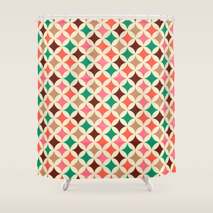 Bold and Cheerful Christmas Quilt: Starry Circles with Texture Shower Curtain Gallery Image 1