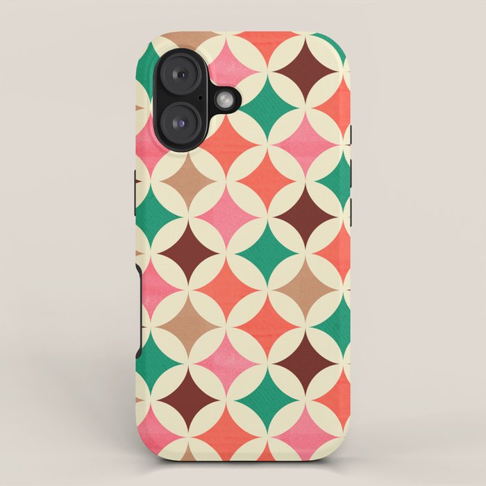 Bold and Cheerful Christmas Quilt: Starry Circles with Texture iPhone Case Gallery Image 1