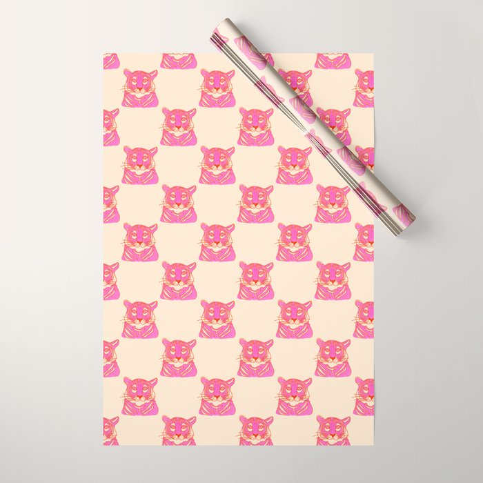 Hot Pink Tiger Portrait Wrapping Paper Gallery Image 1