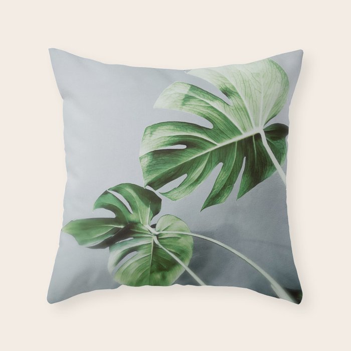 Monstera Leaves Throw Pillow Gallery Image 1