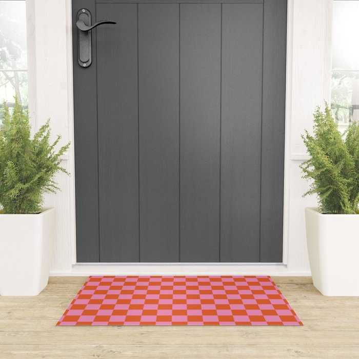 Pink Checker Pattern Welcome Mat Gallery Image 3