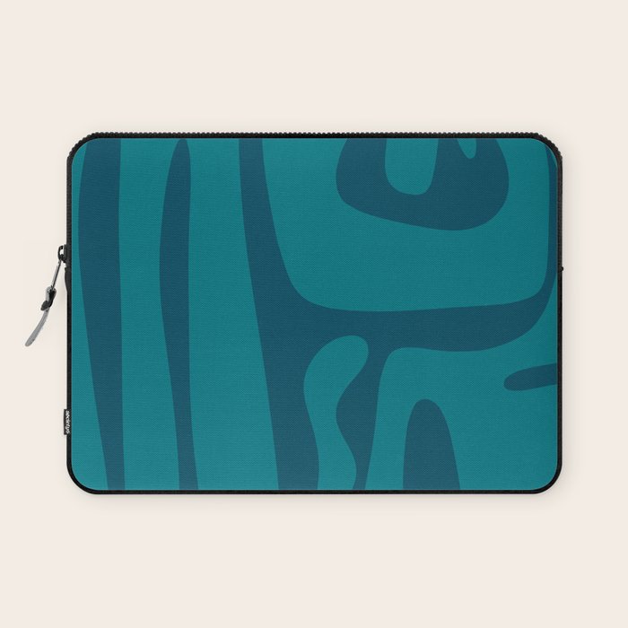 Mid Century Modern Abstract Kwaito Pattern in Teal Blue Tones Laptop Sleeve Gallery Image 1