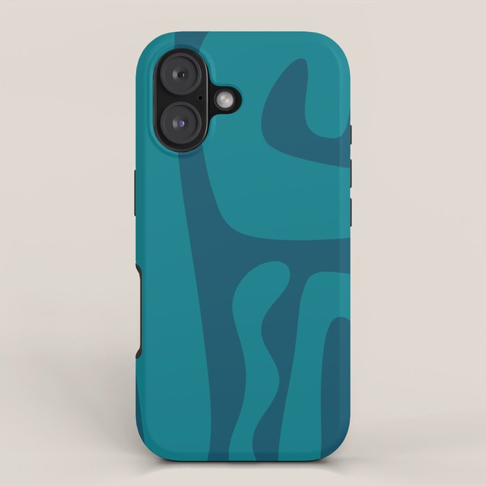 Mid Century Modern Abstract Kwaito Pattern in Teal Blue Tones iPhone Case Gallery Image 1