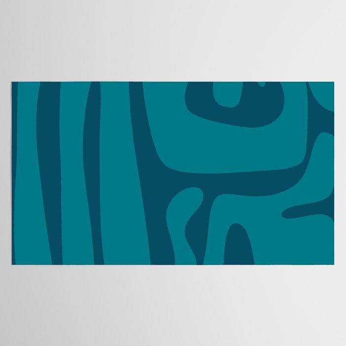 Mid Century Modern Abstract Kwaito Pattern in Teal Blue Tones Tablecloth Gallery Image 2