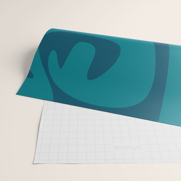 Mid Century Modern Abstract Kwaito Pattern in Teal Blue Tones Wrapping Paper Gallery Image 2