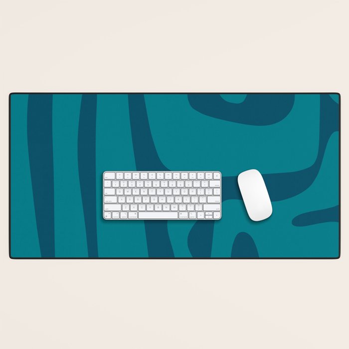 Mid Century Modern Abstract Kwaito Pattern in Teal Blue Tones Desk Mat Gallery Image 1