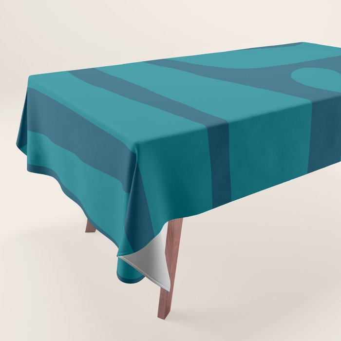 Mid Century Modern Abstract Kwaito Pattern in Teal Blue Tones Tablecloth Gallery Image 1