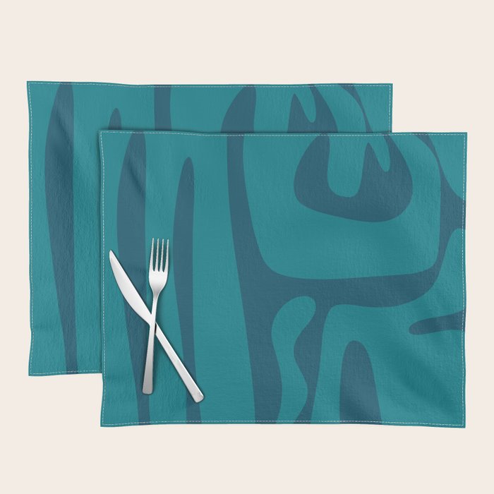 Mid Century Modern Abstract Kwaito Pattern in Teal Blue Tones Placemat Gallery Image 1