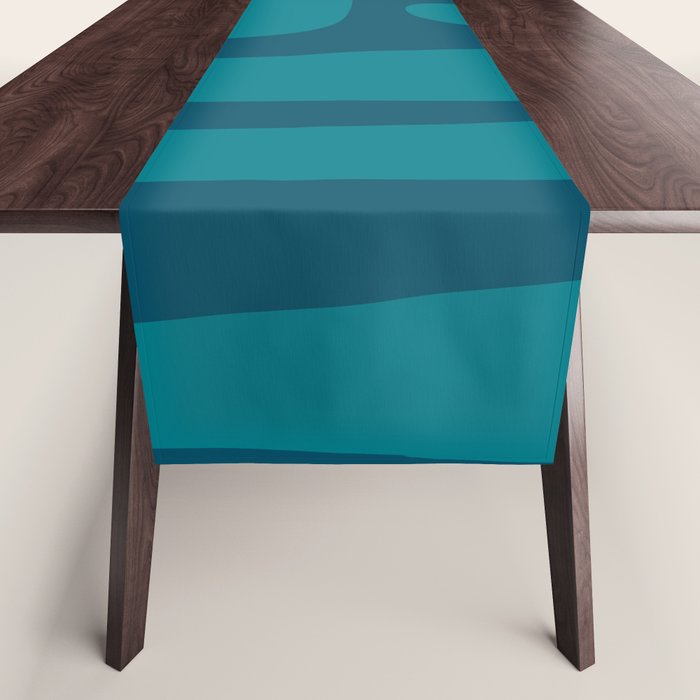 Mid Century Modern Abstract Kwaito Pattern in Teal Blue Tones Table Runner Gallery Image 1