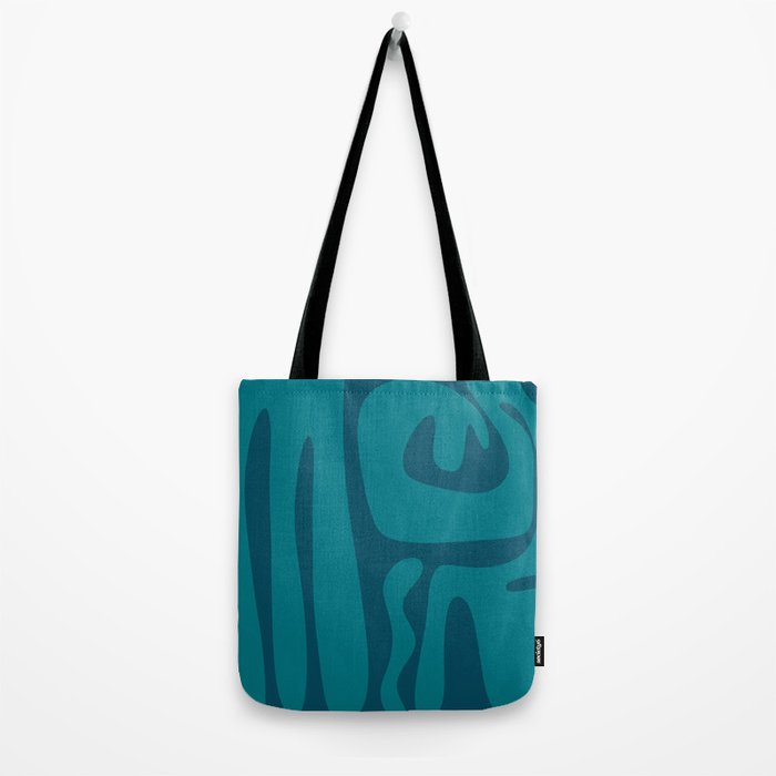 Mid Century Modern Abstract Kwaito Pattern in Teal Blue Tones Tote Bag Gallery Image 2