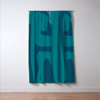 Mid Century Modern Abstract Kwaito Pattern in Teal Blue Tones Window Curtain Gallery Image 3