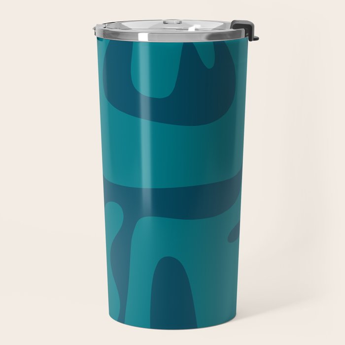 Mid Century Modern Abstract Kwaito Pattern in Teal Blue Tones Travel Mug Gallery Image 2