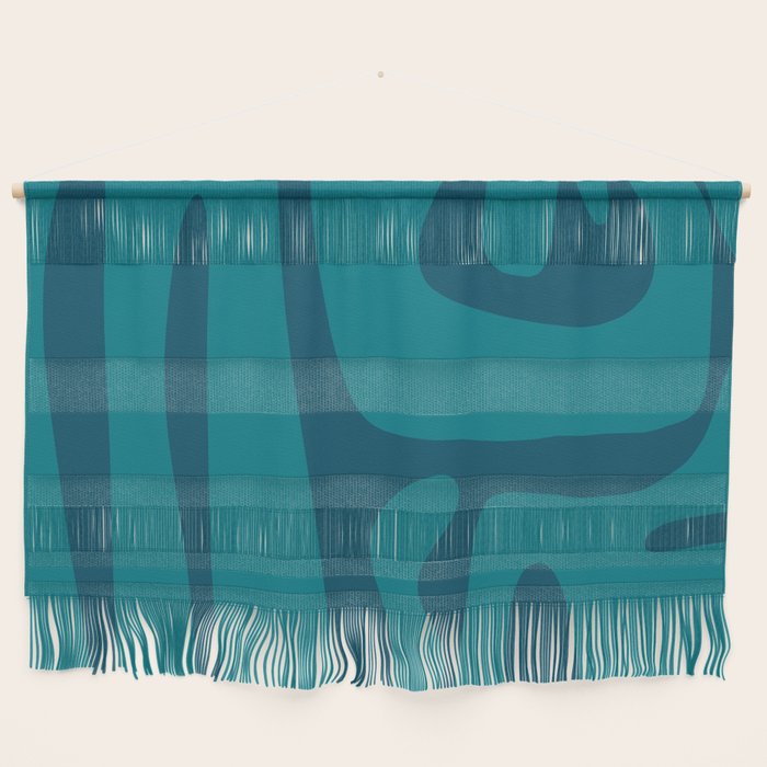 Mid Century Modern Abstract Kwaito Pattern in Teal Blue Tones Wall Hanging Gallery Image 1