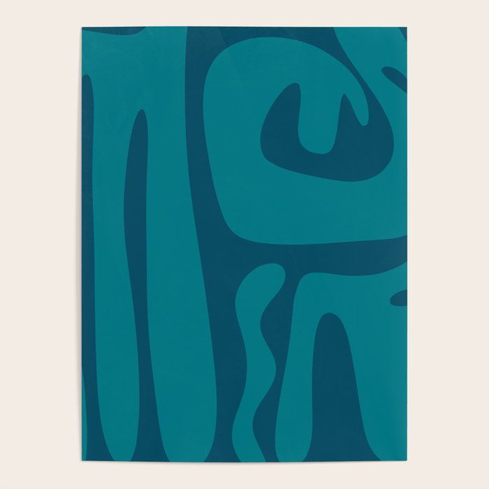 Mid Century Modern Abstract Kwaito Pattern in Teal Blue Tones Poster Gallery Image 1