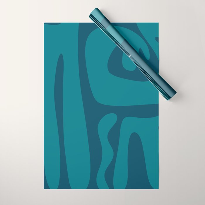 Mid Century Modern Abstract Kwaito Pattern in Teal Blue Tones Wrapping Paper Gallery Image 1
