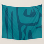 Mid Century Modern Abstract Kwaito Pattern in Teal Blue Tones Wall Tapestry Gallery Image 4
