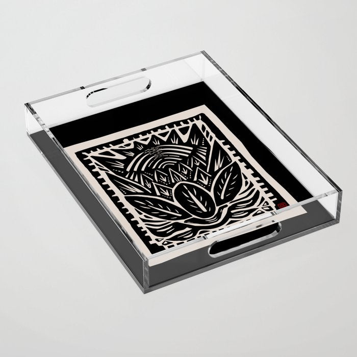 Woodcut Cactus Acrylic Tray Gallery Image 1