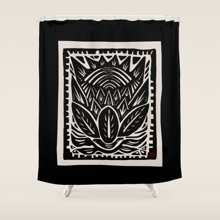 Woodcut Cactus Shower Curtain Gallery Image 1