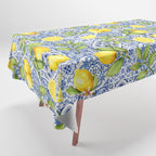 Portuguese Vintage Summer  Blue Tiles And Lemons Tablecloth Gallery Image 1