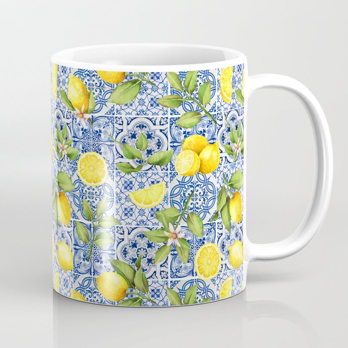 Portuguese Vintage Summer  Blue Tiles And Lemons Coffee Mug Gallery Image 1