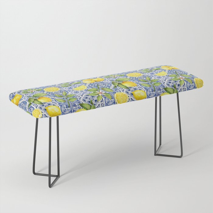 Portuguese Vintage Summer  Blue Tiles And Lemons Bench Gallery Image 1