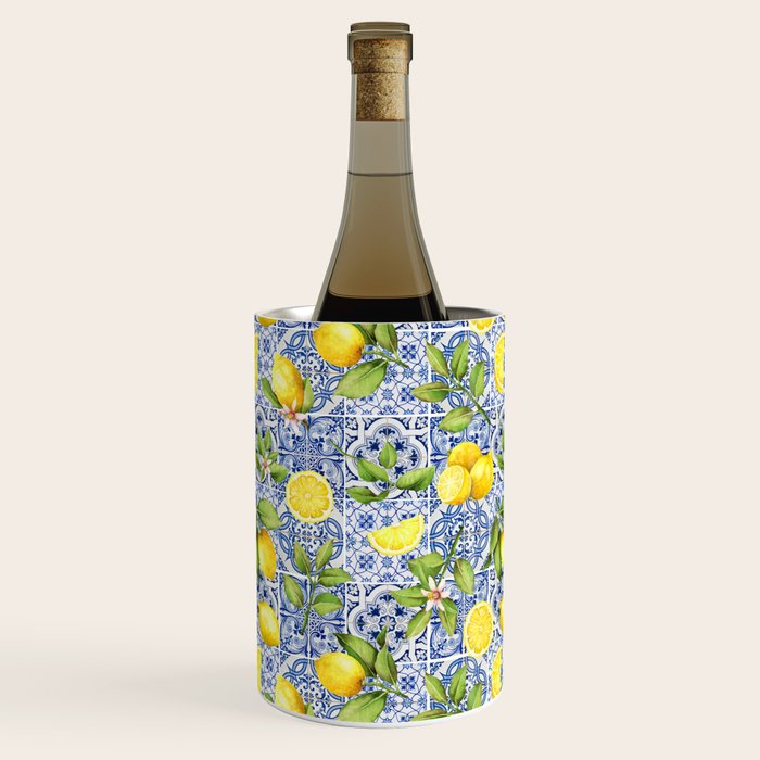 Portuguese Vintage Summer  Blue Tiles And Lemons Wine Chiller Gallery Image 3