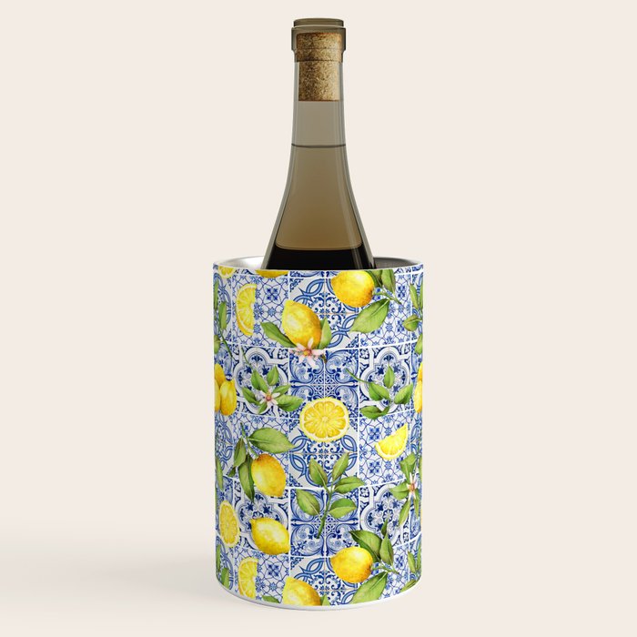 Portuguese Vintage Summer  Blue Tiles And Lemons Wine Chiller Gallery Image 2