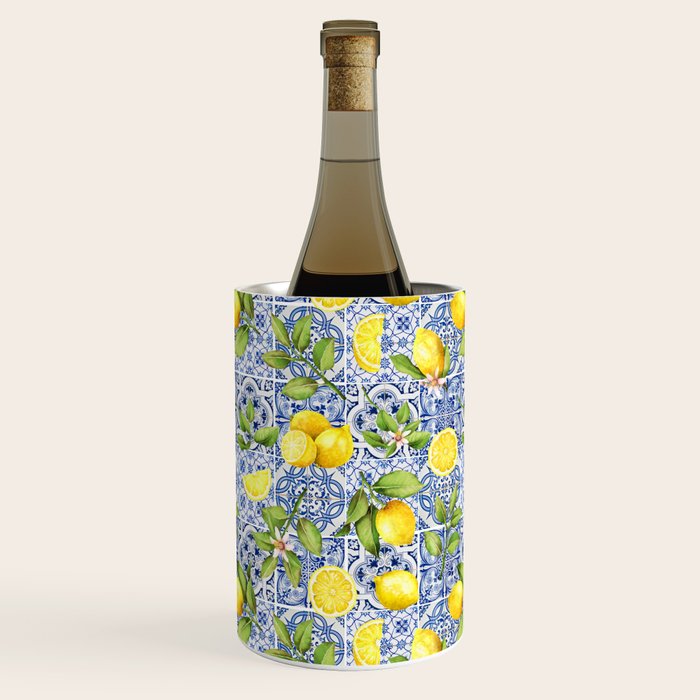 Portuguese Vintage Summer  Blue Tiles And Lemons Wine Chiller Gallery Image 1