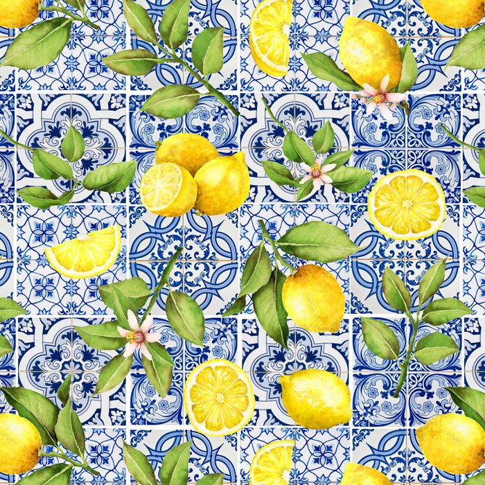 Portuguese Vintage Summer  Blue Tiles And Lemons Coffee Mug Gallery Image 2