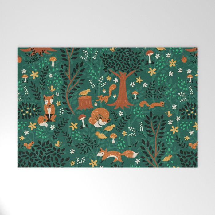 Foxes Playing in the Emerald Forest Welcome Mat Gallery Image 1