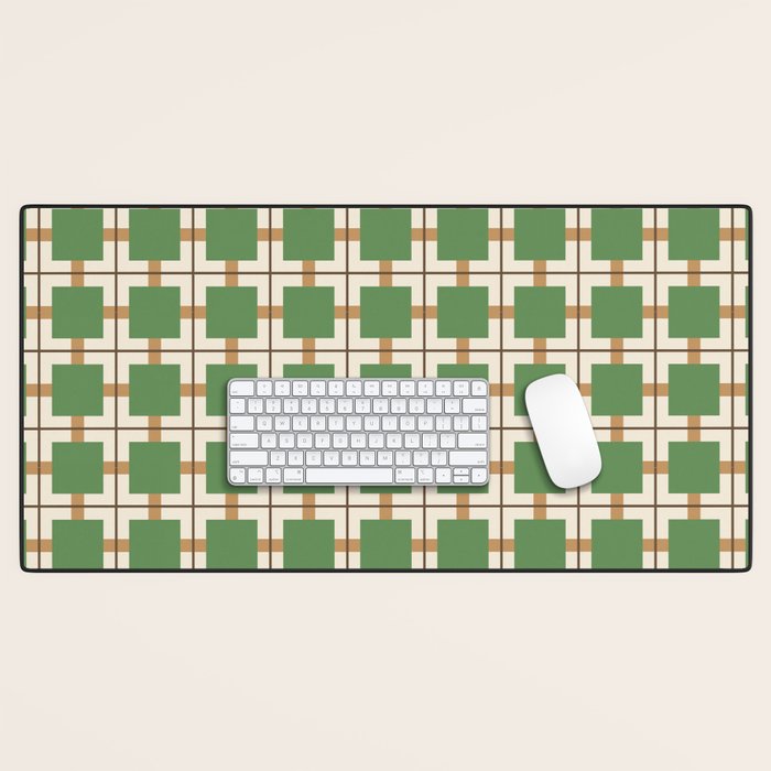 Retro Geometric Plaid Green Camel Desk Mat Gallery Image 1