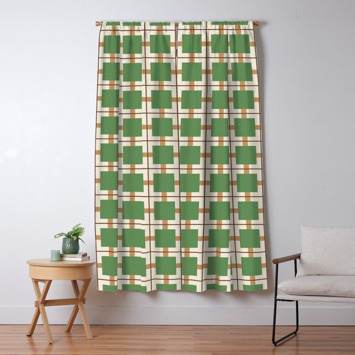 Retro Geometric Plaid Green Camel Window Curtain Gallery Image 5