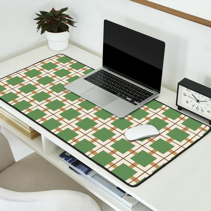 Retro Geometric Plaid Green Camel Desk Mat Gallery Image 2