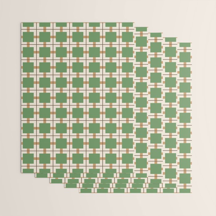 Retro Geometric Plaid Green Camel Wrapping Paper Gallery Image 3