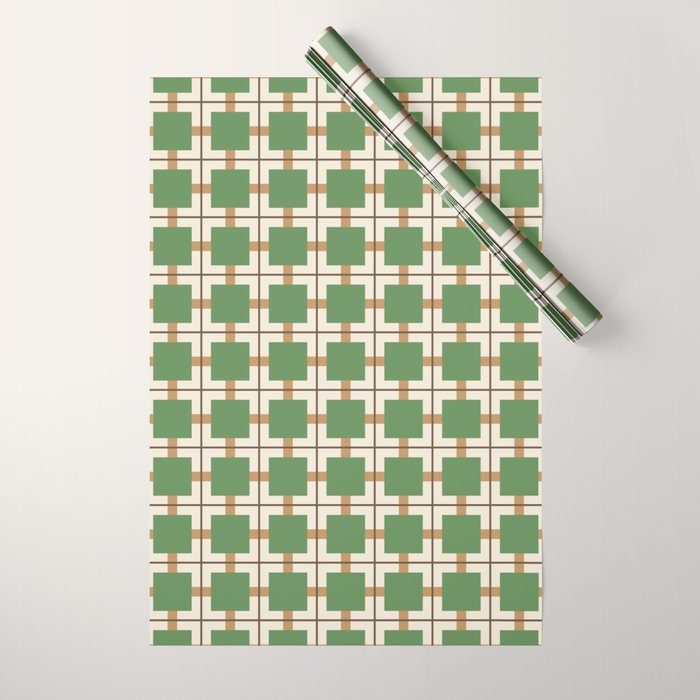Retro Geometric Plaid Green Camel Wrapping Paper Gallery Image 1