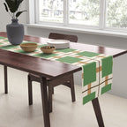 Retro Geometric Plaid Green Camel Table Runner Gallery Image 2