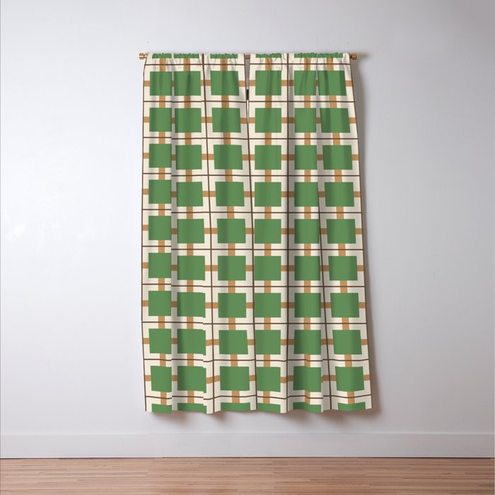 Retro Geometric Plaid Green Camel Window Curtain Gallery Image 3