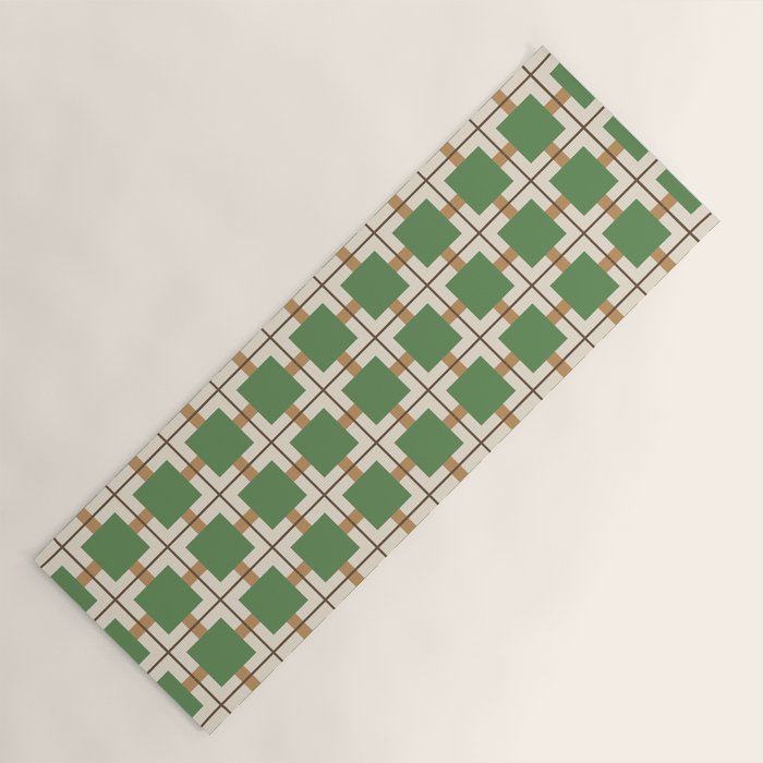 Retro Geometric Plaid Green Camel Yoga Mat Gallery Image 1