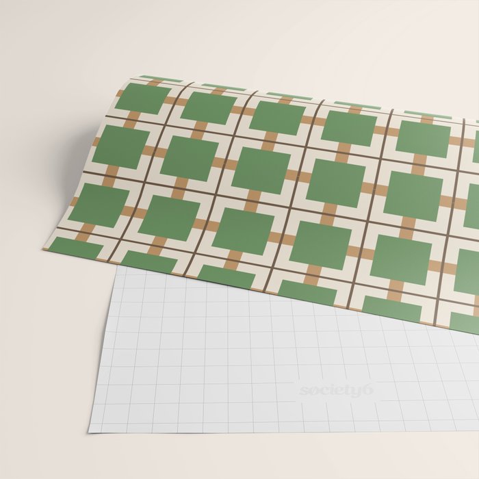 Retro Geometric Plaid Green Camel Wrapping Paper Gallery Image 2