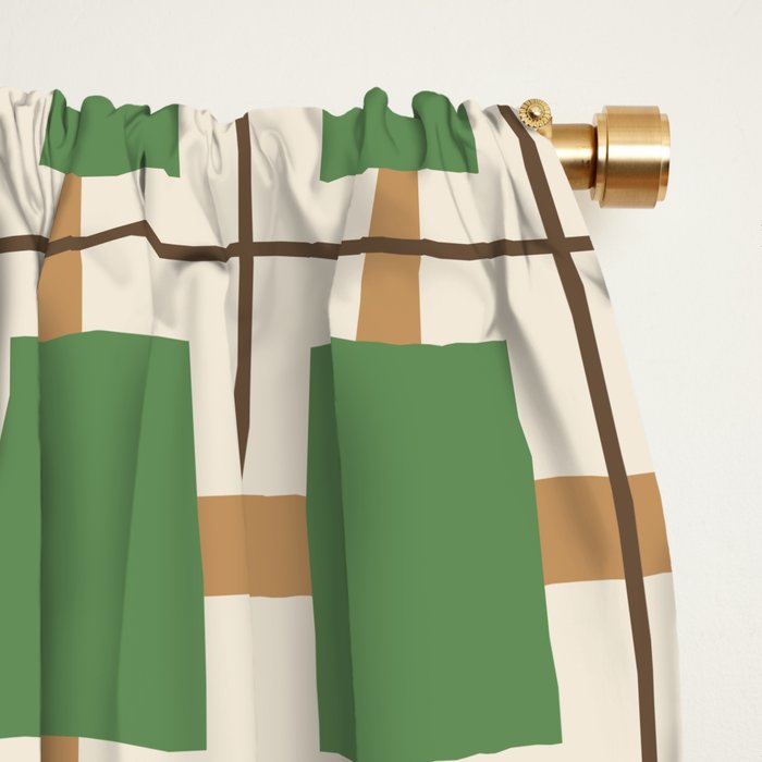 Retro Geometric Plaid Green Camel Window Curtain Gallery Image 2