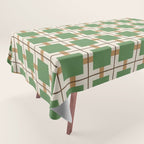 Retro Geometric Plaid Green Camel Tablecloth Gallery Image 1
