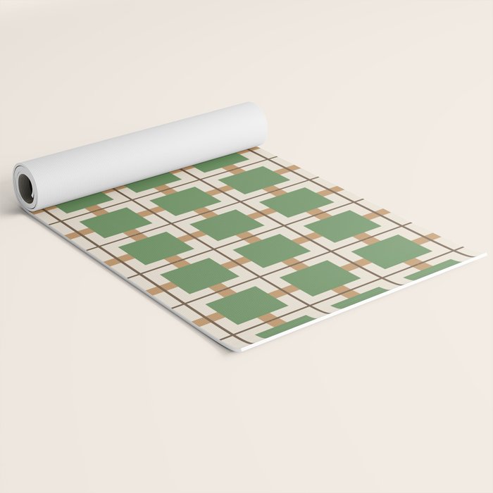 Retro Geometric Plaid Green Camel Yoga Mat Gallery Image 2