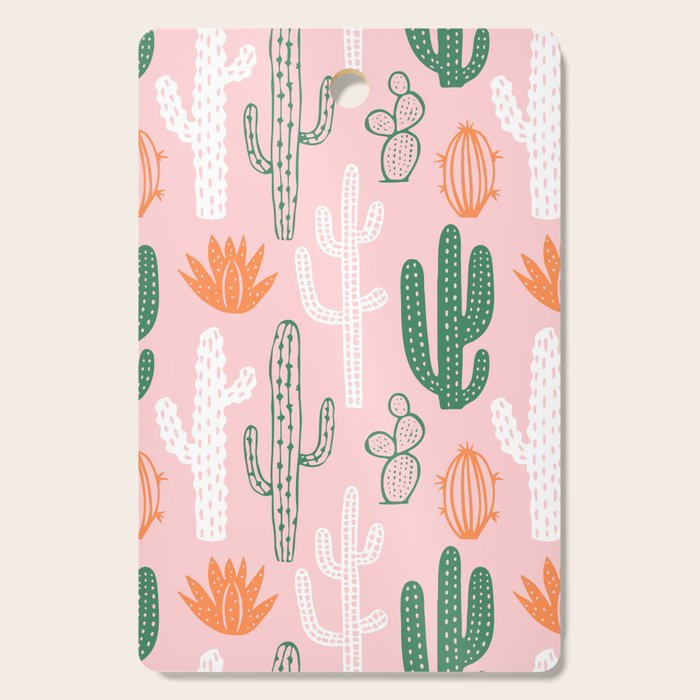 Retro hand drawn cactus plant pattern Cutting Board Gallery Image 1