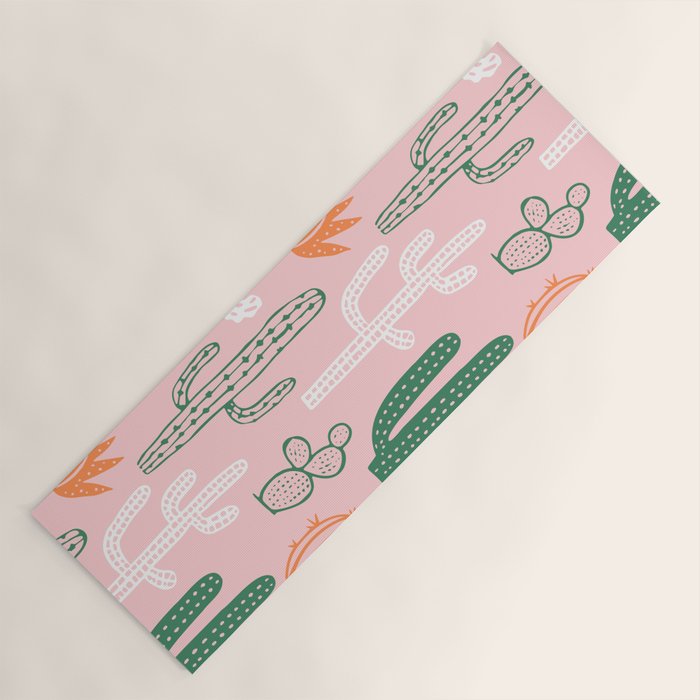 Retro hand drawn cactus plant pattern Yoga Mat Gallery Image 1