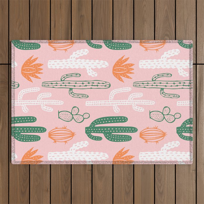 Retro hand drawn cactus plant pattern Outdoor Rug Gallery Image 1